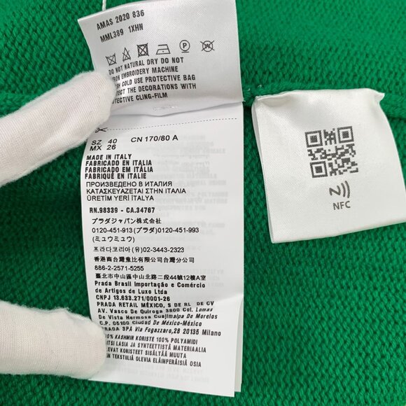 Miu Miu Green Beaded Cashmere Crew-Neck Long Sleeve Knit Sweater Size M Made In - Picture 7 of 7